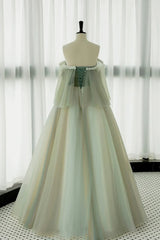 Party Dress Modest, Light Green Strapless A-line Tulle Prom Dress,Unique Evening Dresses