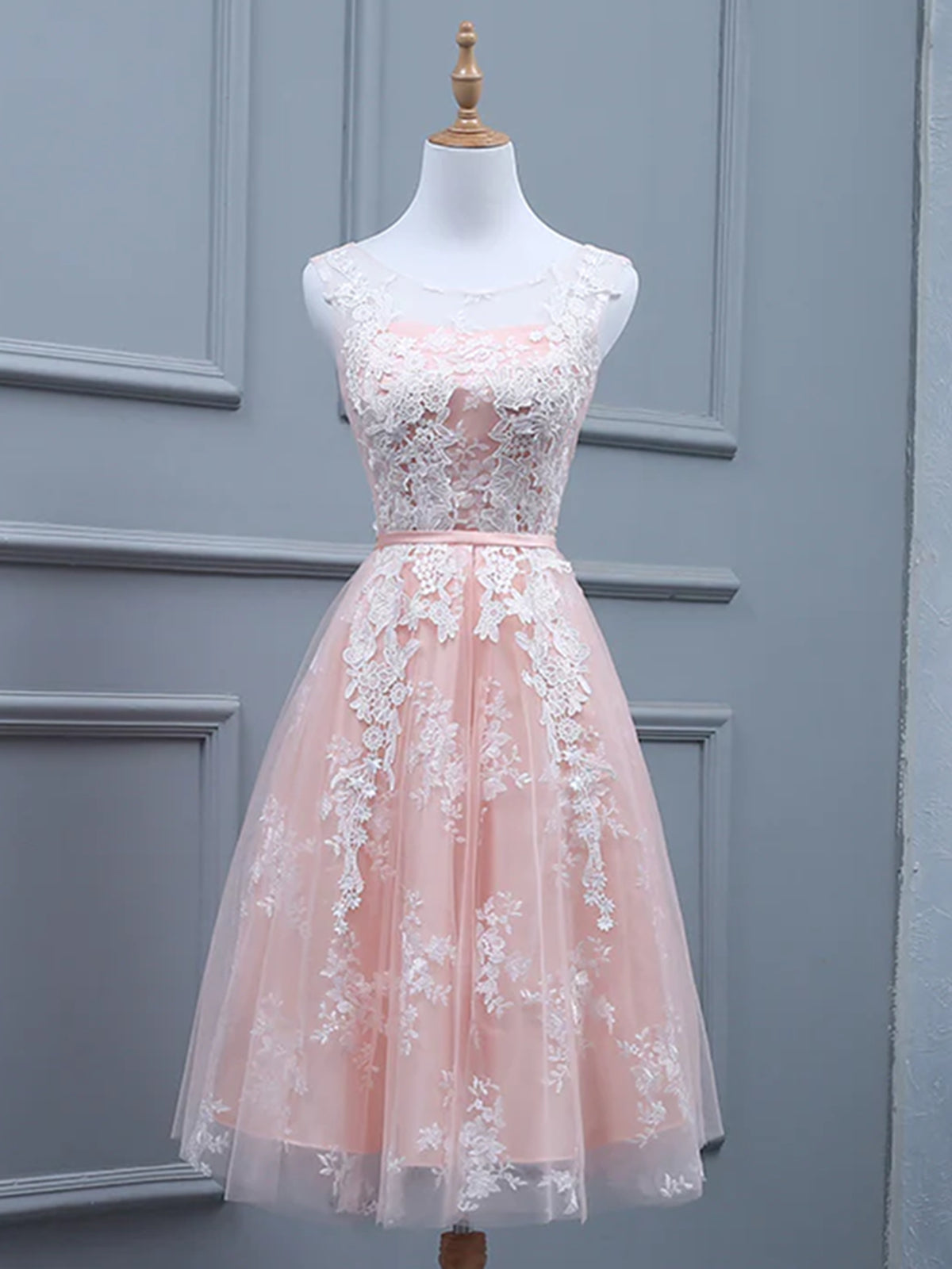 Couture Gown, Light Pink Short Lace Prom Dresses, Light Pink Short Lace Graduation Homecoming Dresses