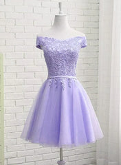 Bridesmaids Dresses Wedding, Light Purple Short Bridesmaid Dress , Tulle with Lace New Formal Dresses
