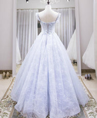 Bridesmaid Dresses Custom, Light purple tulle lace long prom dress, blue evening dress