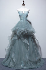 Prom Dress Curvy, New Arrival Spaghetti Straps Tulle Long Formal Prom Dress, Charming Evening Party Dress