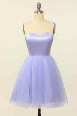 Evening Dresses Vintage, Lilac A-line Strapless Sweetheart Lace-Up Back Mini Homecoming Dress
