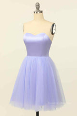 Evening Dress Fitted, Lilac A-line Strapless Sweetheart Lace-Up Back Mini Homecoming Dress