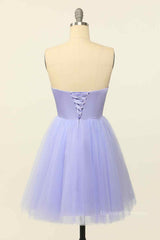 Evening Dresses Fitted, Lilac A-line Strapless Sweetheart Lace-Up Back Mini Homecoming Dress