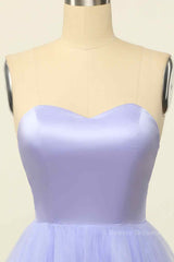 Evening Dresses Red, Lilac A-line Strapless Sweetheart Lace-Up Back Mini Homecoming Dress