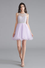 Pretty Prom Dress, A-Line Tulle Sleeveless Beading Homecoming Dresses