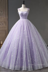 Formal Dress Long Gowns, Lilac Bow Tie Shoulder Prints Long Prom Dress