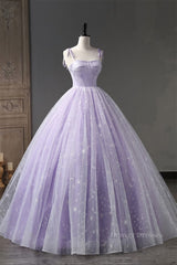 Formal Dresses Long Gowns, Lilac Bow Tie Shoulder Prints Long Prom Dress