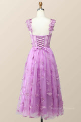 Evening Dress For Sale, Lilac Butterfly Tulle A-line Midi Homecoming Dress
