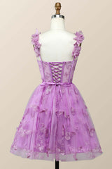 Evening Dresses Yde, Lilac Butterfly Tulle A-line Short Homecoming Dress