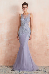 Party Dress Names, Lilac Fitted Mermaid V-Neck Long Prom Dresses