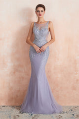 Party Dresses For Christmas, Lilac Fitted Mermaid V-Neck Long Prom Dresses