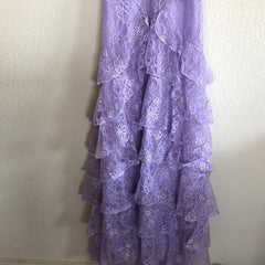 Evening Dresses Knee Length, Lilac Lace Long prom dress Evening Gown Party Dress