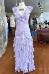 Lilac prom dress Long Evening Gown Lace Party Dress