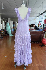 Lilac prom dress Long Evening Gown Lace Party Dress