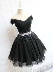 Bridesmaid Dresses Champagne, Little Black Homecoming Dress  Tulle Cute Short Formal Dress