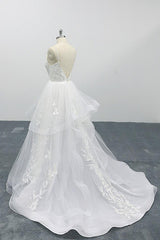 Wedding Dresses Simple, Long A-line Sweetheart Appliques Spaghetti Strap Tulle Wedding Dress