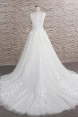 Wedding Dresses Elegant, Long A-line Sweetheart Applqiues Lace Tulle Wedding Dress