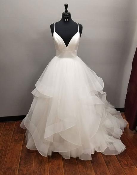 Wedding Dressed With Sleeves, Long A-line V-neck Tulle Backless Wedding Dress