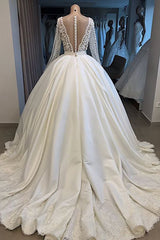 Wedding Dress Style, Long Ball Gown Satin V-neck Wedding Dress with Sleeves