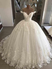 Weddings Dress Near Me, Long Ball Gown V-Neck Lace Tulle Wedding Dresses