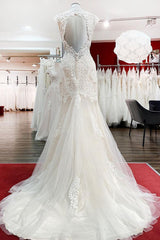 Wedding Dress Online Shops, Long Mermaid Lace Sweetheart Open Back Wedding Dress with Appliques Lace