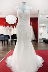 Wedding Dress Online Shop, Long Mermaid Lace Sweetheart Open Back Wedding Dress with Appliques Lace