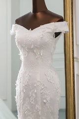 Wedding Dress Online Shopping, Long Mermaid Off Shoulder Lace-up Applique Lace Wedding Dress