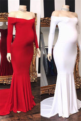 Dream, Long Mermaid Off-the-shoulder Pregnant Formal Evening Dress with Sleeves