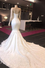 Wedding Dress Outfit, Long Mermaid Sweetheart Appliques Lace Wedding Dress