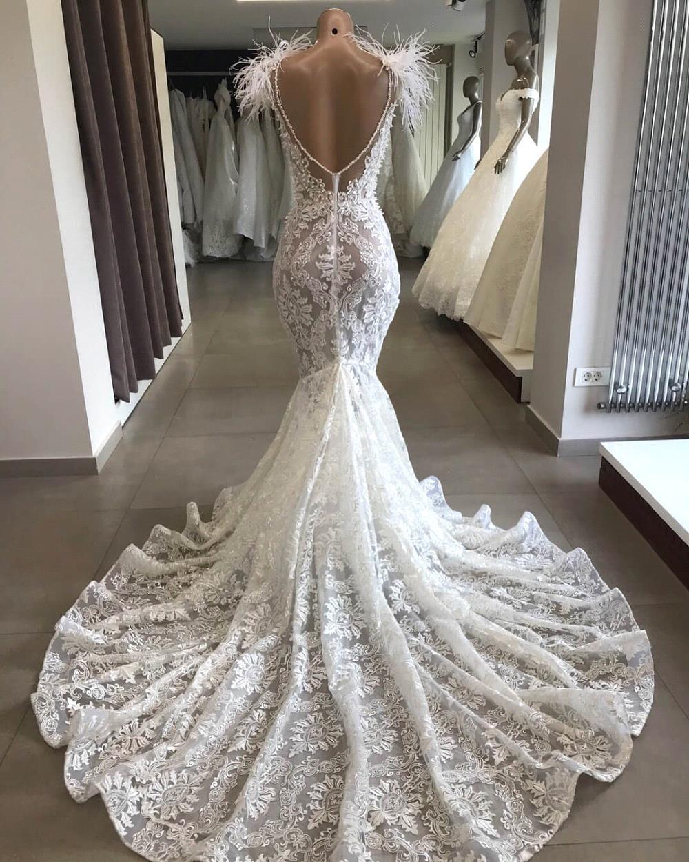 Wedding Dresses Boho, Long Mermaid Sweetheart Beading Appliques Lace Wedding Dress