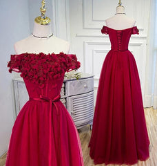 Prom Dresses Light Blue, Long Party Dress, Off Shoulder Dark Red Prom Dress