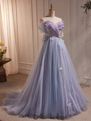 Simple Dress, Long Purple Tulle Prom Dresses, Long Purple Tulle Formal Evening Dresses