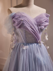 White Prom Dress, Long Purple Tulle Prom Dresses, Long Purple Tulle Formal Evening Dresses