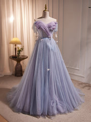 Spring Dress, Long Purple Tulle Prom Dresses, Long Purple Tulle Formal Evening Dresses