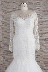 Wedding Dress Online, Long Sleeve Mermaid Sweetheart Appliques Lace Backless Wedding Dress