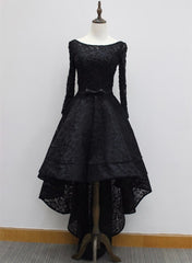 Prom Dresse 2023, Long Sleeves Lace High Low Party Dress , Beaded Black Evening Dress