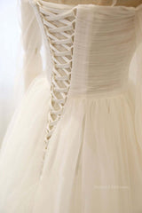 Wedding Dress Lace Sleeves, Long Sleeves White Tulle Prom Wedding Dresses, Long Sleeves White Tulle Formal Evening Dresses