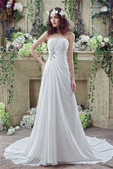 Wedding Dresses Lace Simple, Long Sweetheart A-line White Chiffon Wedding Dresses with Slit