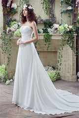 Weddings Dresses Lace Simple, Long Sweetheart A-line White Chiffon Wedding Dresses with Slit