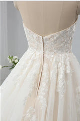 Wedding Dresses Open Back, Long Sweetheart Backless Appliques Lace Tulle A-Line Wedding Dress