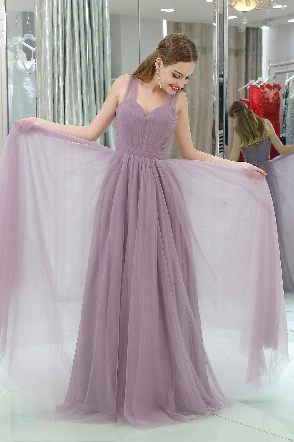Formal Dresses And Gowns, Long Tulle Sweetheart Lavender Sleeveless Lavender Prom Dresses