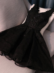 Prom Dresses For Black, Lovely Black Lace V-neckline Short Homecoming Dress, Black Party Dress