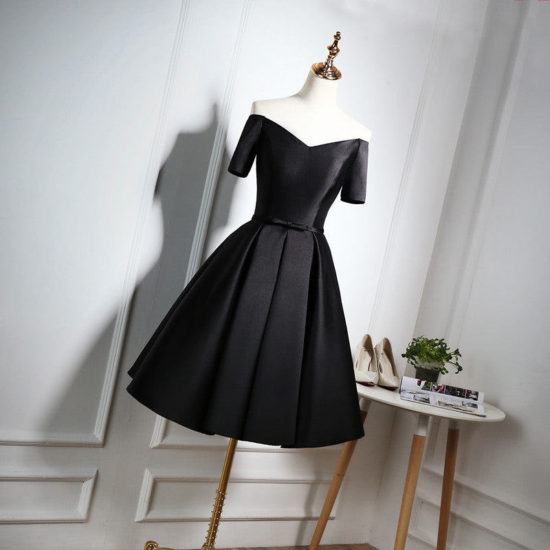Prom Dresses Tulle, Lovely Black Satin Short Prom Dress, Black Party Dress