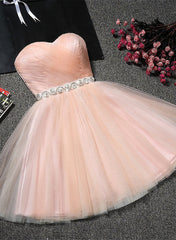 Prom Dress Chicago, Lovely Cute Pink Sweetheart Homecoming Dress with Belt, Short Prom Dress