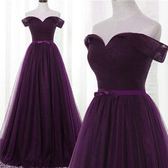 Prom Dressed Blue, Lovely Dark Purple Tulle V-neckline Prom Dress , Long Bridesmaid Dress