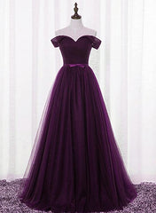 Prom Dresses Blues, Lovely Dark Purple Tulle V-neckline Prom Dress , Long Bridesmaid Dress
