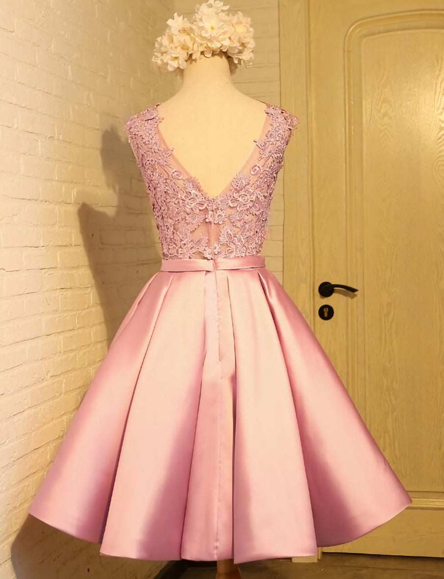 Gold Dress, Lovely Pink Satin and Lace Homecoming Dress, Lovely Formal Dress