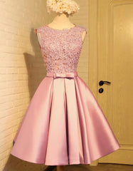 Grad Dress, Lovely Pink Satin and Lace Homecoming Dress, Lovely Formal Dress