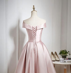 Black Wedding Dress, Lovely Pink Satin Off Shoulder Knee Length Formal Dress, Homecoming Dress